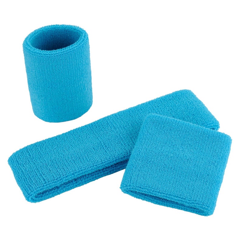 ONUPGO Sweatband Set Sports Headband Wrist Striped Sweatbands Terry Cloth Wristband Athletic Exercise Basketball Wrist Sweatband and Headbands Moisture Wicking Sweat Absorbing Head Band Neon Blue - Image 2